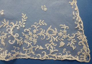 A Victorian Brussels Hand Made Needle Lace Applique Bonnet Veil - Point De Gaze