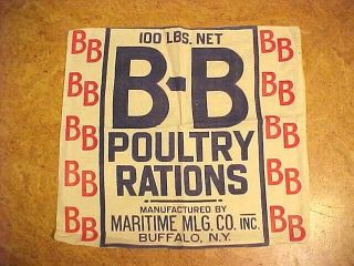 Vintage Antique B - B Poultry Rations,  Buffalo N.  Y.  Feed Sack Pillow Cover