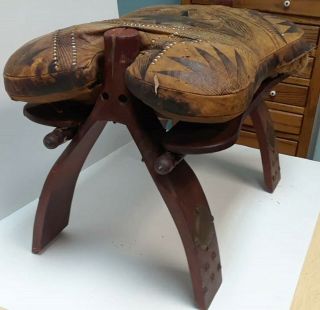 Vintage Egyptian Camel Foot Stool Ottoman Saddle Leather Wood LA6075 2