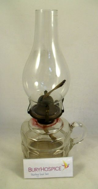 Vintage Paraffin Oil Lamp With Clear Glass Chimney And Glass Base,  Gc,  (wh_7598)