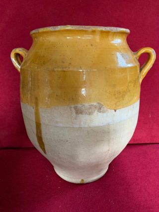 Yellow Glazed French Confit Pot Antique Mid 19th Century Rustic Jug Gourd