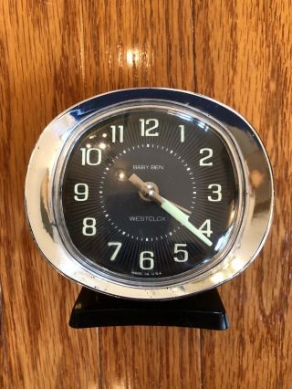 Vintage Westclox Baby Ben Black And Chrome Wind Up Alarm Clock. ,