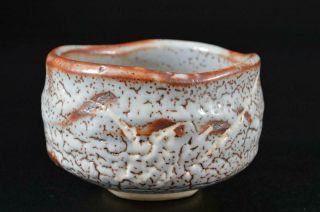 S1728: Japanese Shino - Ware White Glaze Muffle Painting Tea Bowl Green Tea Tool