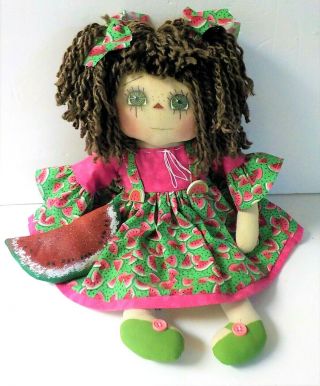 Primitive Raggedy Ann Doll Summer Watermelon Calico " Monica " Hm Watermelon