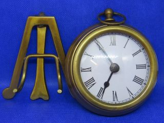 Vintage Small Prestige Pocket Watch Style Brass Clock Made India W/easel Stand