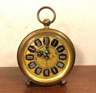 Vintage Sheffield Wind Up Alarm Clock West Germany Brass Ornate Jeweled