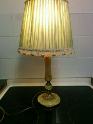 Vintage Quality Green Onyx And Brass Table Lamp With Shade