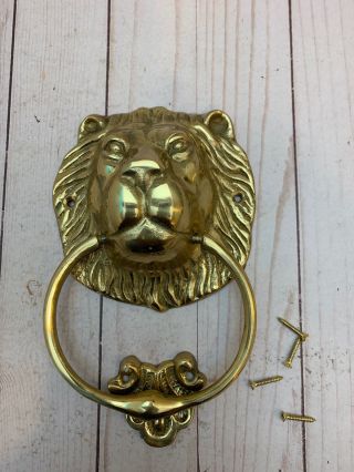 Vintage Solid Brass Lion Head Door Knocker 8  Tall