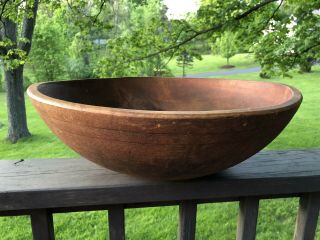 Vintage Extra Large Handcrafted Turned Wood Wooden Bowl Primatives