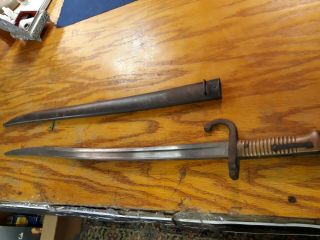1872 French Military Chassepot Bayonet & Scabbard.  Signed,  Nm Cond.