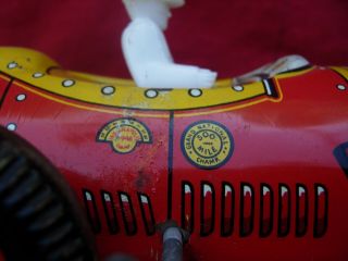 Louis Marx MAR Tin Wind Up Toy Racing Race Racer Car Boat Tail LARGE BIG 7