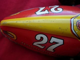 Louis Marx MAR Tin Wind Up Toy Racing Race Racer Car Boat Tail LARGE BIG 8