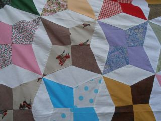 Antique Feedsack Fabric Quilt Top To Complete 4 Point Star Hand Stitched 80x86