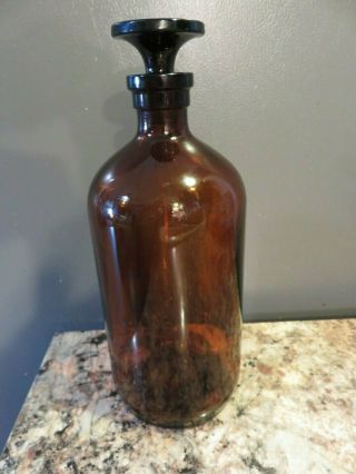 Vintage Amber Glass Apothecary Medicine Chemist Anchor Hocking Bottle & Stopper