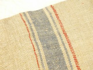 A,  Vtg Antique Wide Sky Blue Stripe French Hemp Linen Fabric Feed Sack Grain Bag