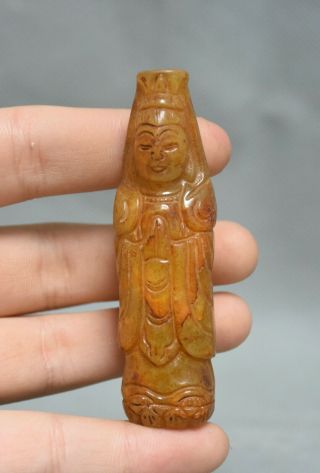 3 " Old Chinese Ancient Jade Stone Hand Carved Kwan - Yin Guan Yin Pendant Amulet