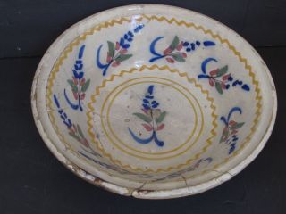 Antique 18th C.  French Faience Ceramic Bowl With Staple Repair