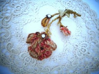 Victorian French Chenille And Metallic Embroidered Flower & Leaves On Stem