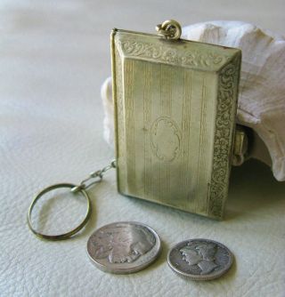 Antique Victorian Gold T Nickel Silver Chatelaine Watch Fob Coin Holder Purse 4