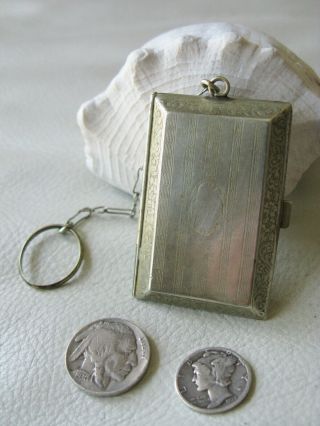 Antique Victorian Gold T Nickel Silver Chatelaine Watch Fob Coin Holder Purse 6