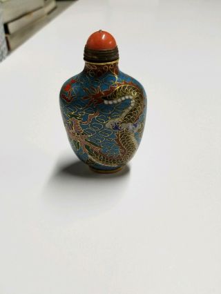 Vtg Chinese Enamel Cloisonné 4 Toe Dragon Miniature Snuff Jar Bottle