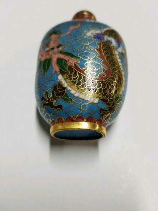 Vtg Chinese Enamel Cloisonné 4 Toe Dragon Miniature Snuff Jar Bottle 2