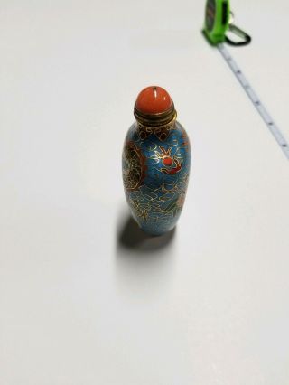 Vtg Chinese Enamel Cloisonné 4 Toe Dragon Miniature Snuff Jar Bottle 3