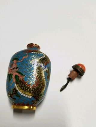 Vtg Chinese Enamel Cloisonné 4 Toe Dragon Miniature Snuff Jar Bottle 4