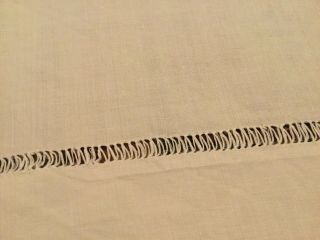 Large White Antique Linen Flat Sheet.  Drawn Thread Hem.  1800s Hand Loomed. 3