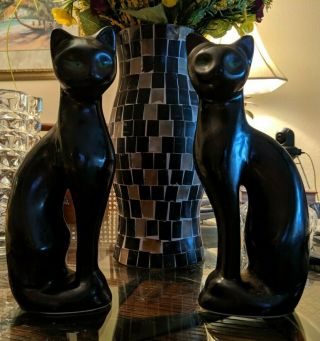 Matching Pair Vintage Art Deco Mid Century Black Cat Sculpture Statue Modern