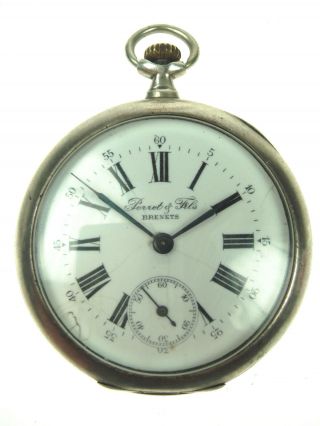 Old Antique Swiss Made Perret & Fils Brenets Pocket Watch 84 Silver 875 Nr 4009