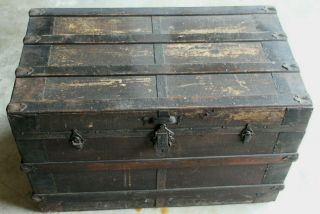 19th Century Flat Top Steamer Trunk Antique Vintage Treasure Chest