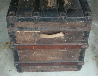 19th Century Flat Top Steamer Trunk Antique Vintage Treasure Chest 2