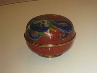 Stunning Antique Chinese Cloisonne On Copper Lidded Box With Dragon Decoration