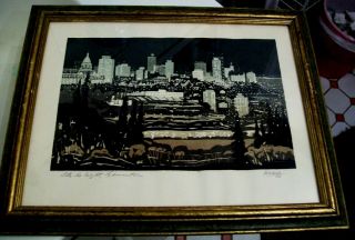 C.  1969 Framed George Weber Pencil Signed Serigraph City By Light Edmonton