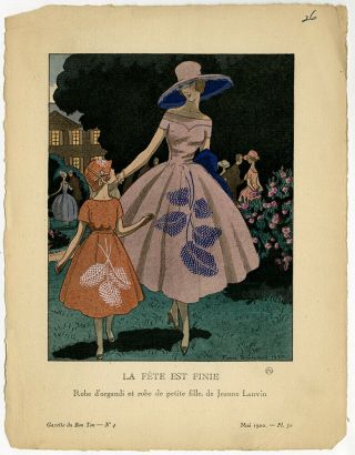 1920 Art Deco Vintage Pochoir Pierre Brissaud Mother & Child Gazette Du Bon Ton