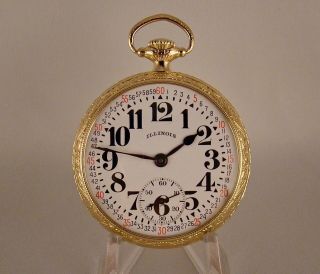 Illinois " Bunn Special " 21j 14k Gold Filled Open Face 16s Railroad Pocket Watch