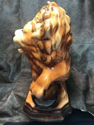 Vintage Ceramic Asian Guardian Lion With His Left Paw On A Sphere.  14”x5 1/4”x11” 4