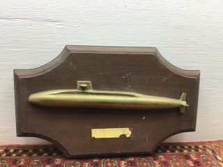 Rare Vintage Estate Vietnam Us Navy Bronze Submarine Walnut Wood Wall Hanger