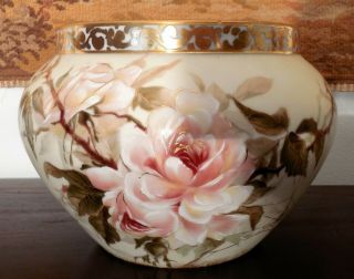 Antique Hand - Painted Porcelain Jardiniere With Gilt Rim And Decoration From D&c