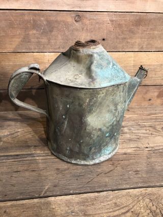 Antique Copper 3.  5 Lbs Flower Pot Water Can Primitive Green Distillery Farm Gas