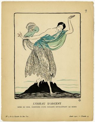 1921 French Art Deco Pochoir Gazette Du Bon Ton L 