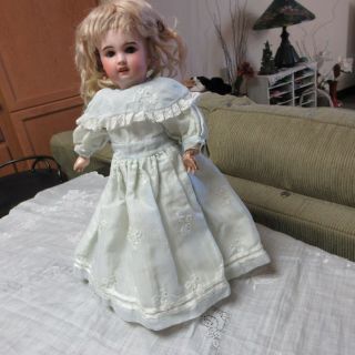 Antique/vintage Embroidered /eyelet Doll Dress Satin Lining 12 "