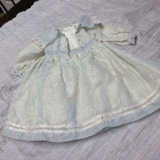 Antique/Vintage Embroidered /Eyelet Doll Dress satin lining 12 