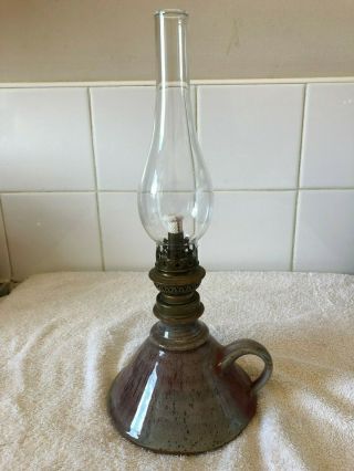 Oil Lamp Finger Hold Made In France By Gaudard,  Pot Base.  13 " Height.