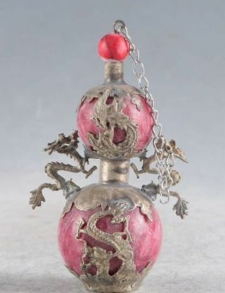 Chinese Exquisite Porcelain&silver Handmade Dragons Snuff Bottle