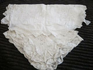 C.  1910 Antique French Baby Pillow Slip & Lacey Crib Cover