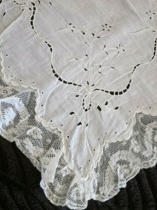 c.  1910 Antique French Baby Pillow Slip & Lacey Crib Cover 2