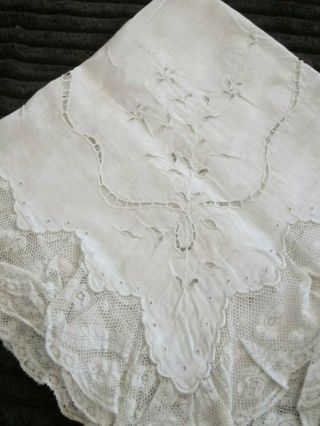 c.  1910 Antique French Baby Pillow Slip & Lacey Crib Cover 5