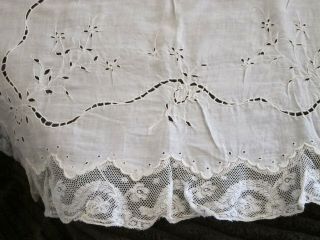 c.  1910 Antique French Baby Pillow Slip & Lacey Crib Cover 8